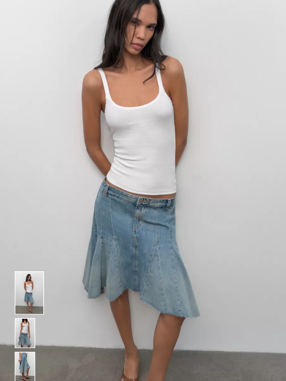 Zara Denim Godet Midi Skirt Size S